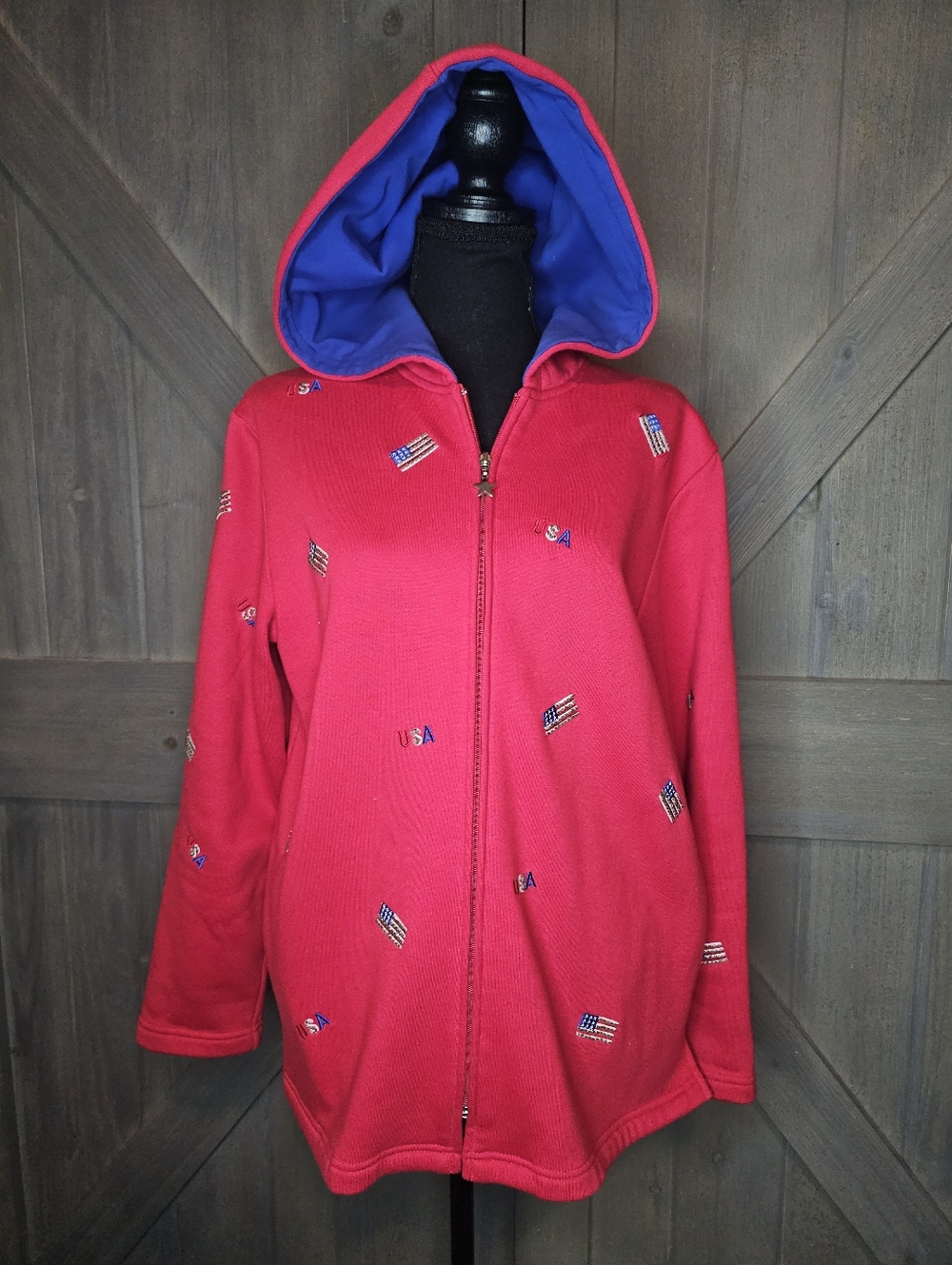 Women's Quacker Factory Flag Full Zip Hoodie sz Medium